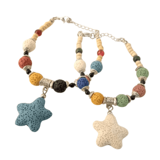 Coloured Lava Rock Bracelet wt Star Charm - Asst.