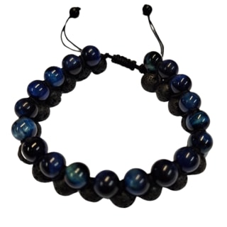 Double Braided Blue Tiger Eye Lava Rock Bracelet