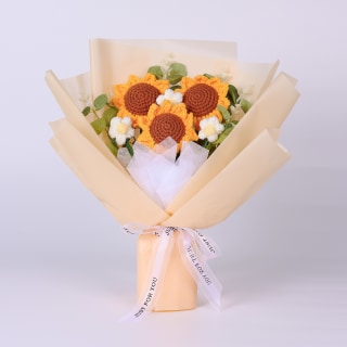 Orange Triple Sunflower Crochet Flower Bouquet