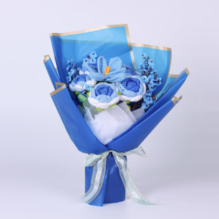 Dark Blue Tulip Crochet Flower Bouquet