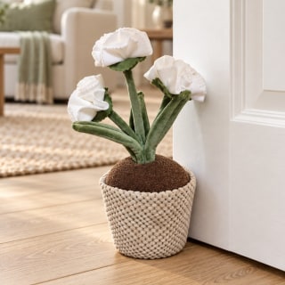 White Carnation Flower Pot Door Stop
