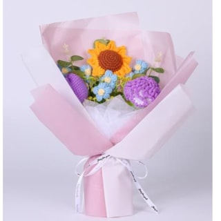 Mixed Flowers Crochet Flower Bouquet - Pink Wrap