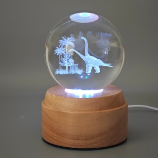 Brachiosaus Rotating 3D Crystal Globe Light -Wood