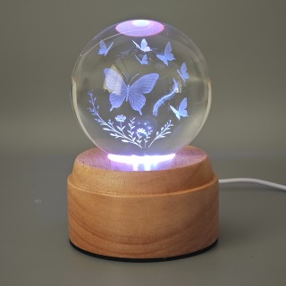 Butterflies Rotating 3D Globe Light - Wooden