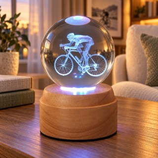 Cyclist Rotating 3D Crystal Globe Light - Wooden