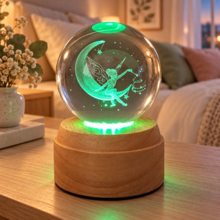 Fairy Rotating 3D Crystal Globe Light - Wooden