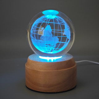 Globe Rotating 3D Crystal Globe Light - Wooden