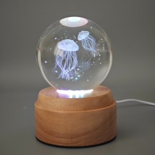 Jellyfish Rotating 3D Crystal Globe Light - Wooden