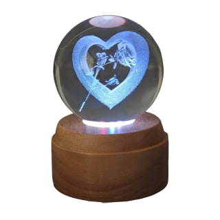 Rose and Heart Rotating 3D Globe Light - Wooden