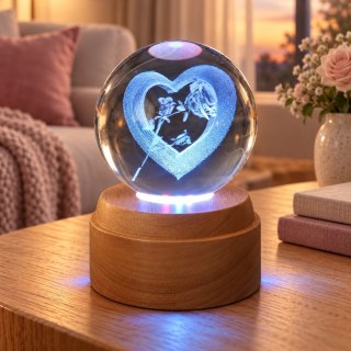 Rose and Heart Rotating 3D Globe Light - Wooden