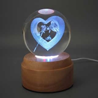 Rose and Heart Rotating 3D Globe Light - Wooden