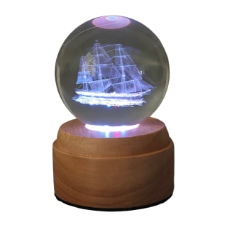 Sailing Ship Rotating 3D Globe Light - Wooden