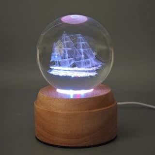 Sailing Ship Rotating 3D Globe Light - Wooden