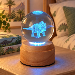  Triceratops Rotating 3D Globe Light - Wooden