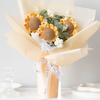 Triple Sunflower Crochet Flower Bouquet - Yellow