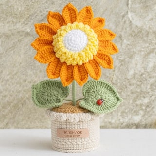 Crochet Sunflower with Crochet Pot - Orange