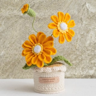 Crochet Gerbera with Crochet Pot - Orange