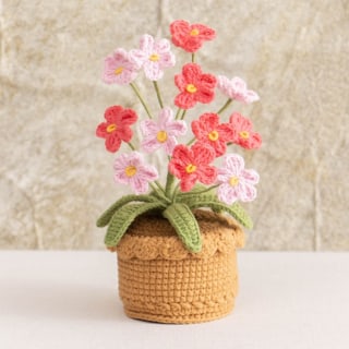 Crochet Forget-Me-Not with Crochet Pot - Pink-Red