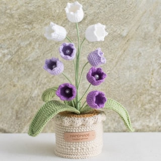 Crochet Bellflower with Crochet Pot - White Purple