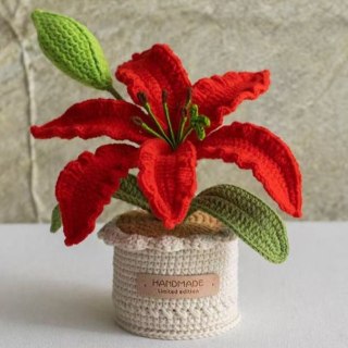 Crochet Lily with Crochet Pot - Red