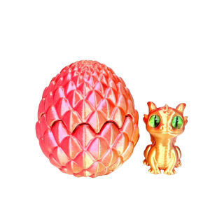 3D Printed Baby Dino in Egg - Red Gold