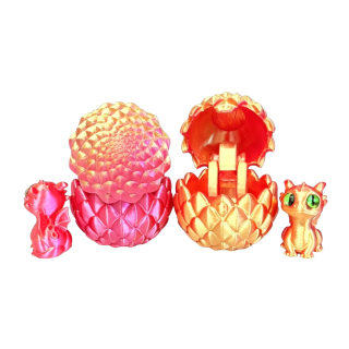 3D Printed Baby Dino in Egg - Red Gold