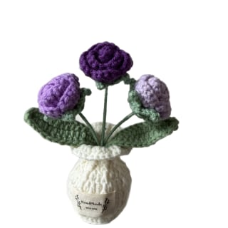 Crochet Rose with White Pot - Purple