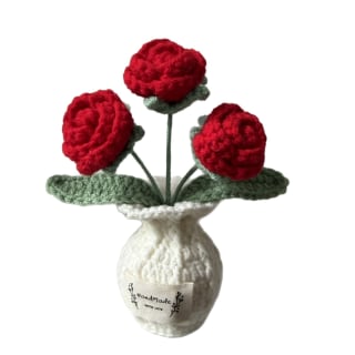 Crochet Rose with White Pot - Red