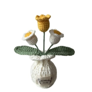 Crochet Lily of the valley with White Pot - Yellow