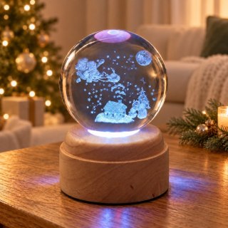 Santa's Sleigh Rotating 3D Crystal Globe Light - W
