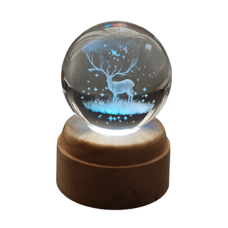 Winter Stag Rotating 3D Crystal Globe Light - Wood