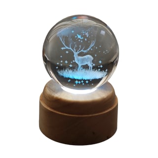 Winter Stag Rotating 3D Crystal Globe Light - Wood
