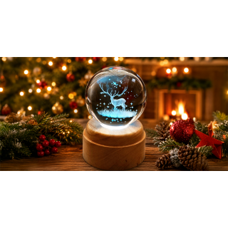 Winter Stag Rotating 3D Crystal Globe Light - Wood