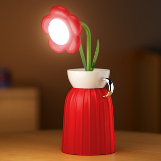 Daisy Flower Lamp with Vase - Red
