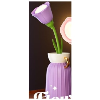 Rose Flower Lamp with Vase- Purple