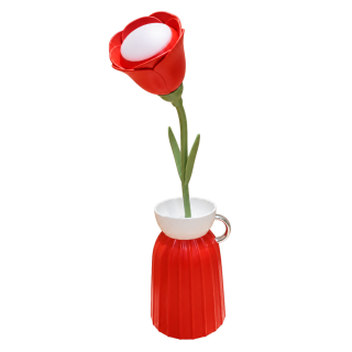 Rose Flower Lamp with Vase - Red