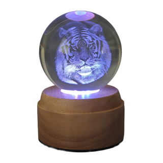 Tiger Rotating 3D Globe Light - Wooden