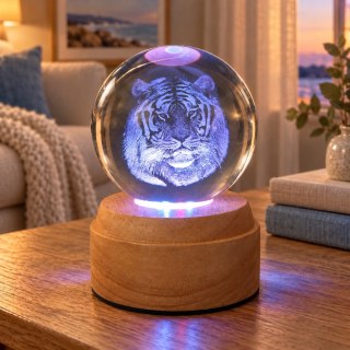 Tiger Rotating 3D Globe Light - Wooden