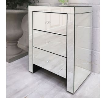 Mirrored Bedside Table 3 Drawers Cabinet Nicky Cornell the