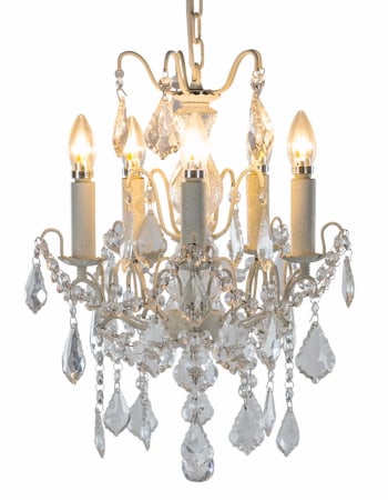 Antique Crackle White 5 Branch French Chandelier