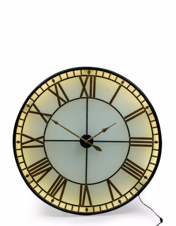 Large Black and Gold Back Lit Glass "Westminster" Wall Clock