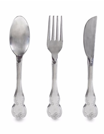 Polished Aluminium Fork, Knife & Spoon Set Wall Hangings