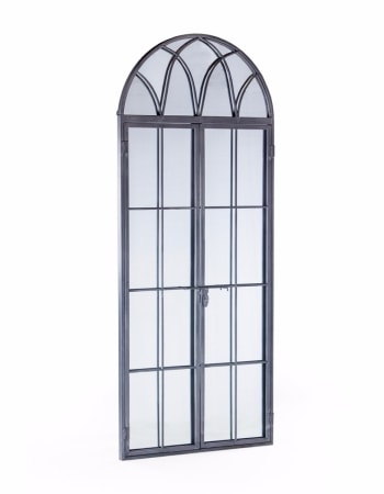 Antiqued Lead Grey Iron Tall Arch Window Metal Mirror