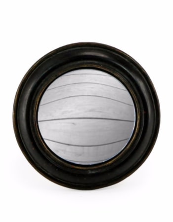 Antiqued Black Rounded Framed Small Convex Mirror