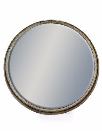 Large Black and Pewter Deep Framed Cylinder Mirror