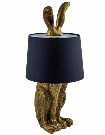 Antique Gold Rabbit Ears Lamp with Black Shade