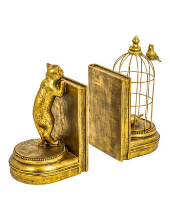 Antique Gold Curious Cat Pair of Bookends