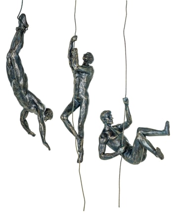 Set of 3 Antique Bronze Abseiling Men Wall Figures