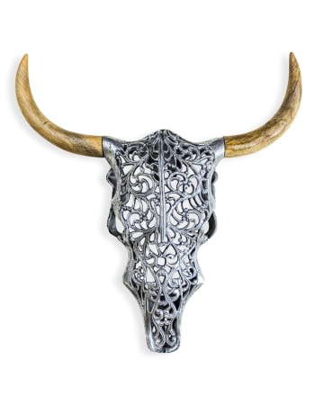 Aluminium and Wood Tribal Bison Wall Head