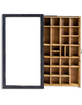 Antiqued Black Wooden Wall Display Cabinet